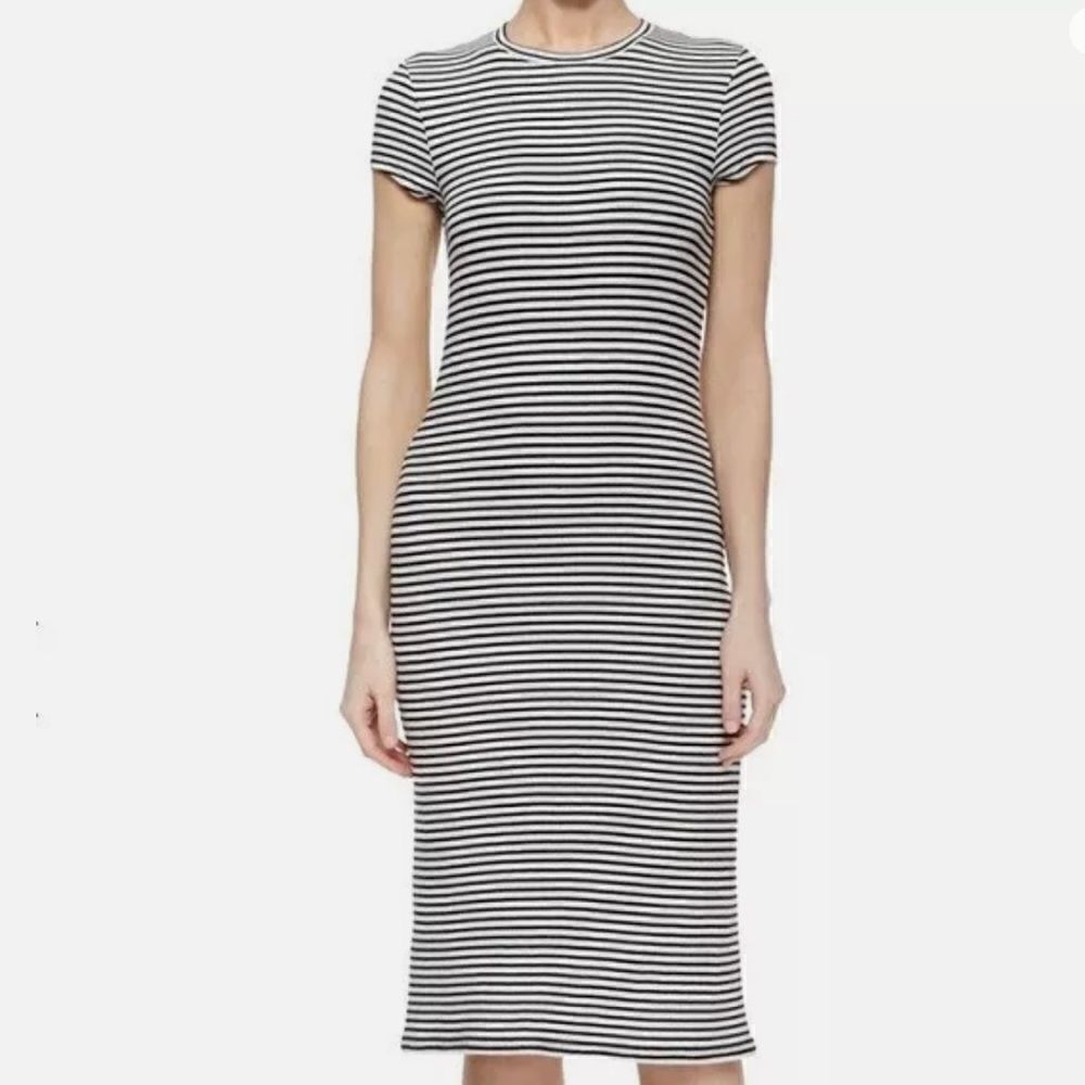 ATM Anthony Thomas Melillo Cap-Sleeve Striped Slim Midi Black White dress s XS